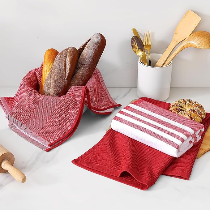 Homaxy Premium Kitchen Towels(18”x 28”, 9 Pack), Large Cotton 380 GSM Kitchen Hand Towels, Soft and Absorbent Terry Dish Towels, Multipurpose Tea Towel Set with Hanging Loop, Red