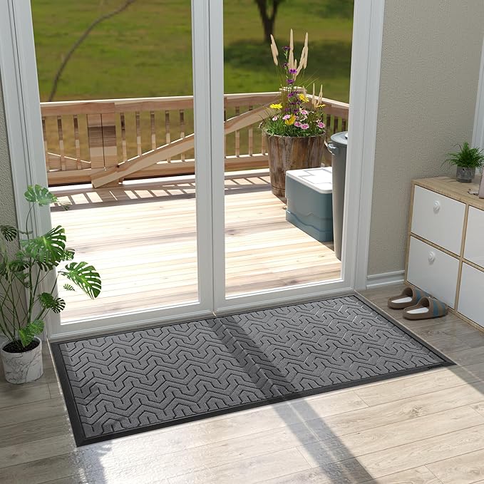 Yimobra Large Door Mat Outside Entrance 47x24, Waterproof Heavy Duty Outdoor Mats for Front Door, Non Slip Rubber Entry Mat for Garage Patio, Easy Clean, Grey