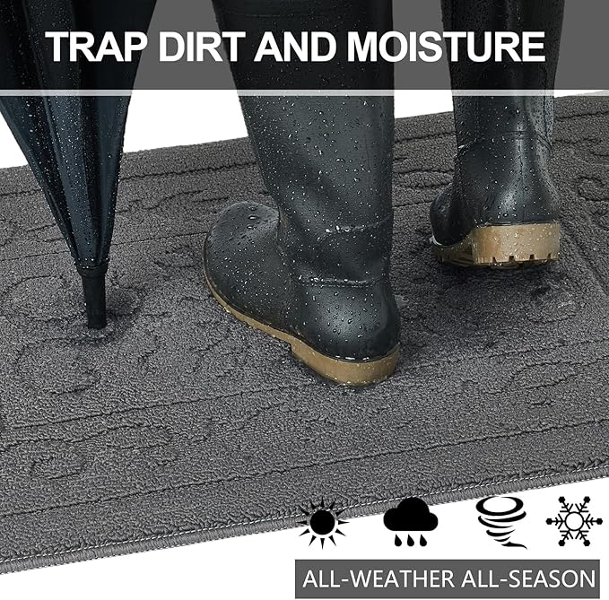 FONEYI Indoor Door Mat 20" x 32", Dirt Trapper Door Mats Non-Slip Entryway Rugs Washable, Absorbent Resist Dirt Welcome Mat, Low Profile Inside Floor Mats for Front Back Door and Entryway, Grey