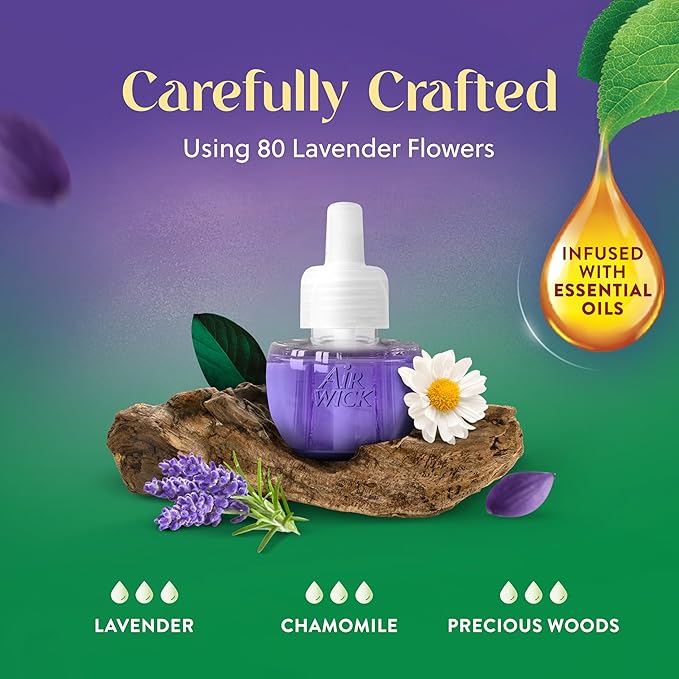 Air Wick Plug in Scented Oil Refill, 10ct, Lavender & Chamomile, Air Freshener, Essential Oils, Eco Friendly