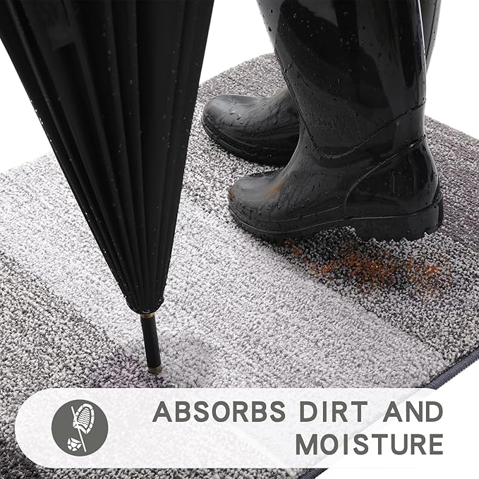 Kitinjoy Indoor Outdoor Door Mat, 36x24 Non-Slip Absorbent Dirt Trapper, Low-Profile Washable Inside Entrance Front Floor Mat, Sturdy Soft Entry Doormats for Entryway, Light Grey