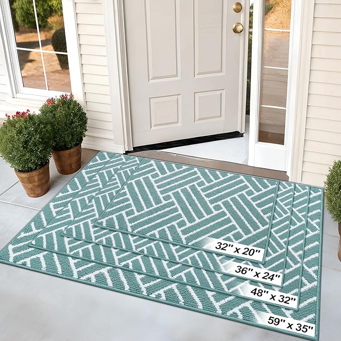 OLANLY Indoor Door Mat, 32x20 Inch, Dirt Resistant and Absorbent, Non-Slip Rubber Backing Floor Mats, Easy Clean Low-Profile Doormat for Entryway, Front Door, and Inside Entrance, Sage Green