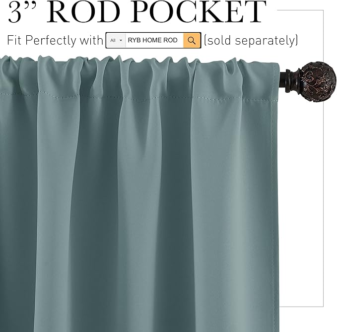RYB HOME Bathroom Window Curtains - Super Soft Blackout Privacy Curtains for Baby Nursery Bedroom Basement Garege Workshop Kitchen Dining Living Room, W 29 x L 30, Dusty Blue, 2 Pcs