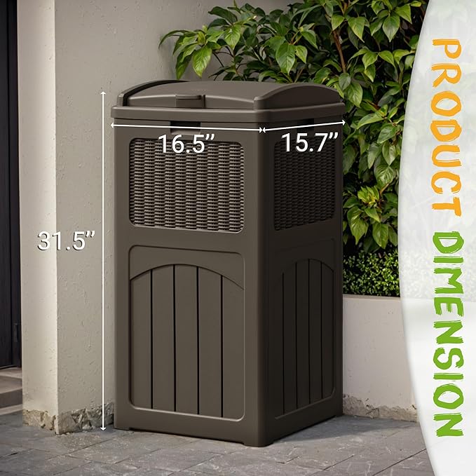YESHOMY 2 Pack Outdoor Trash Can with Lid, Garbage Bins for Garden, Porch, Home and Kitchen, Brown