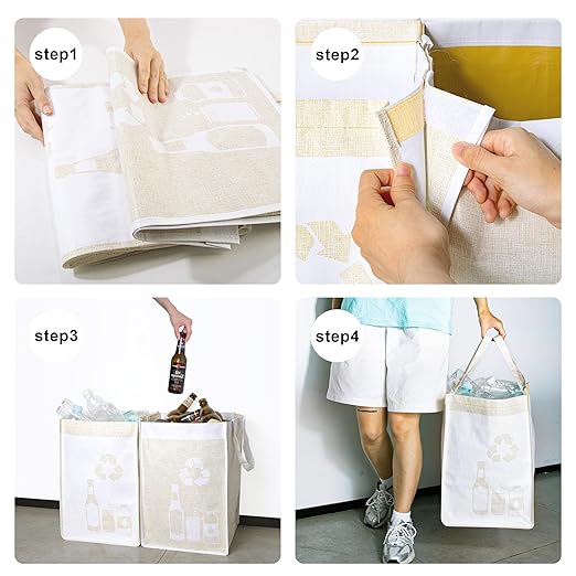 Recycle Waste Bag for Kitchen Home- Indoor Recycling Bins Trash Sorting Organizer, Reusable and Waterproof, Yellow, 4 Pack