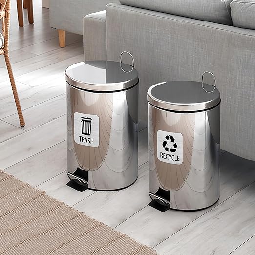 Recycle and Trash Magnets Sticker for Recycling Bins and Kitchen Cans, 2 Magnetic Sticker Adhesives for Garbage Containers, Outdoor Waste Bin