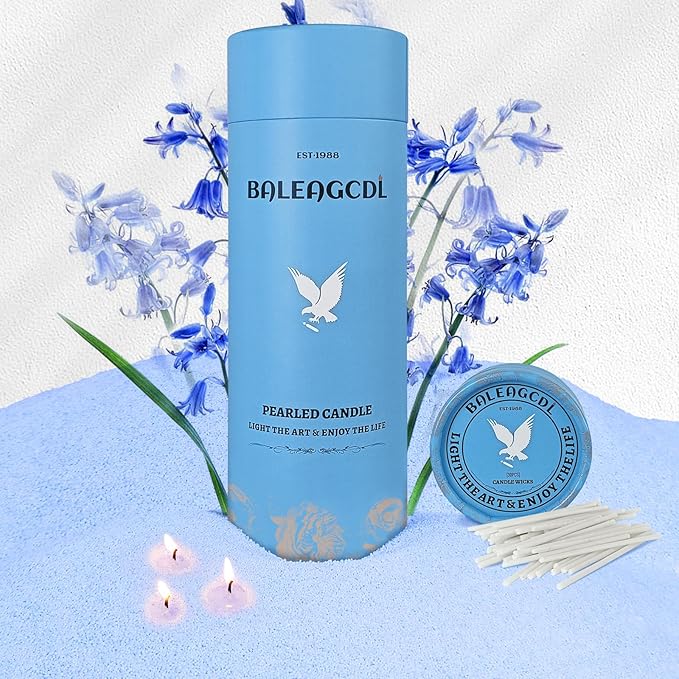 Bluebell Scented Light Blue Pearled Candle 18oz Luxury Sand Candle Granulated Wax - 30 Cotton Wicks - Wax for Candle Making Decorative Candles Smooth and Clean Burning Lasts up to 120 Hours