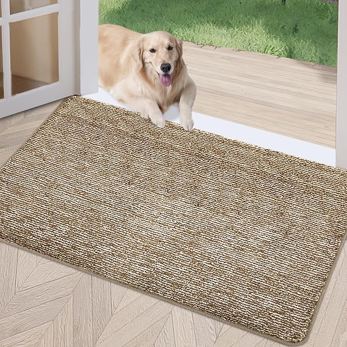 REFETONE Indoor Doormat, Front Door Mat 24"x36" Absorbent Rubber Backing Non Slip Back Door Mats, Washable Low-Profile Inside Floor Mat Door Rugs for Entryway, Resist Dirt Mud Mat for Dogs, Coffee