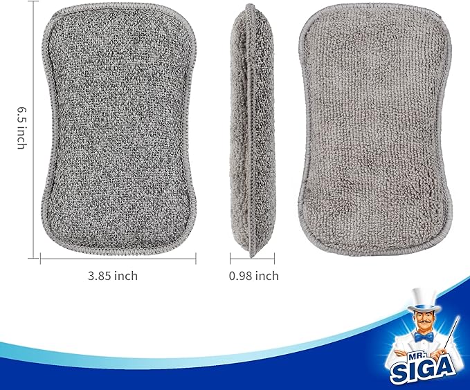 MR.SIGA Dual-Sided Scrub Sponges, Long lasting, Reusable Dishwashing Sponges for Kitchen, 6 Pack