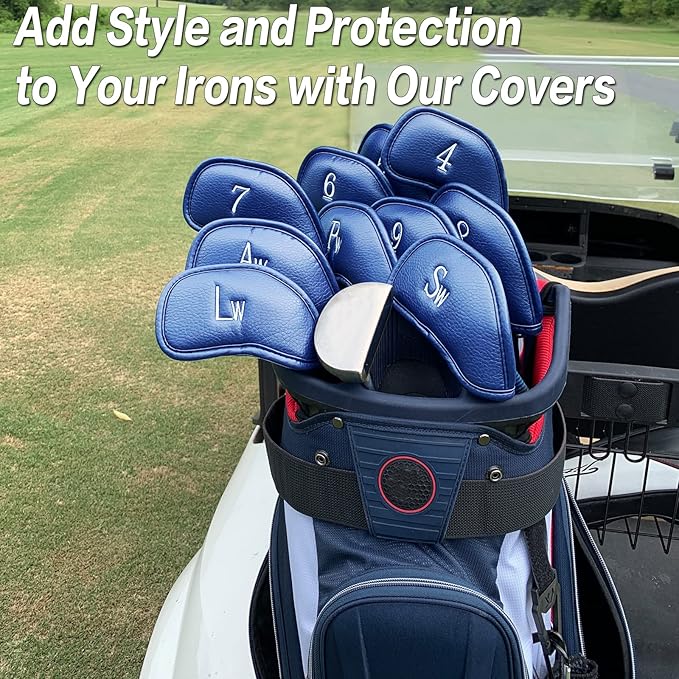 FINGER TEN Premium Synthetic Leather Stylish Iron & Wedge Golf Head Covers Value 12 Piece Set, Embroidered Labels & Fits Most Clubs Gift Set, Travel Protection Accessories
