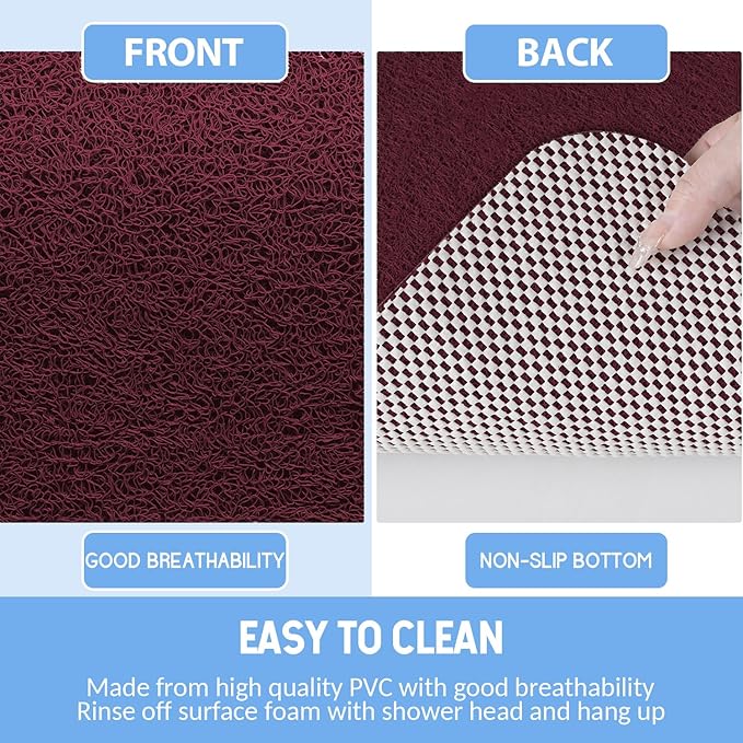 Non-Slip Bathtub Mat, Anti Slip Shower Mat, Fast Drying Bathtub Mats, Foot Scrubber Mat, Anti Slip Mat for Tub, Floor, Bathroom, Kitchen, Home, Hotel (Wine Red 40"×16")
