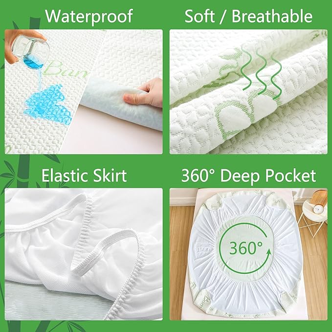 GOONIK Full Size Mattress Protector with 4 Straps, Waterproof Full Size Mattress Pad Cover with 6-16 inches Deep Pocket