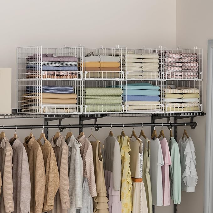Stackable Closet Organizers and Storage - 4-Tier Stackable Storage Bins, Foldable Closet Shelf Organizer Basket, Clothes Organizers and Storage Shelves for Home Bedroom Closet Organizer System