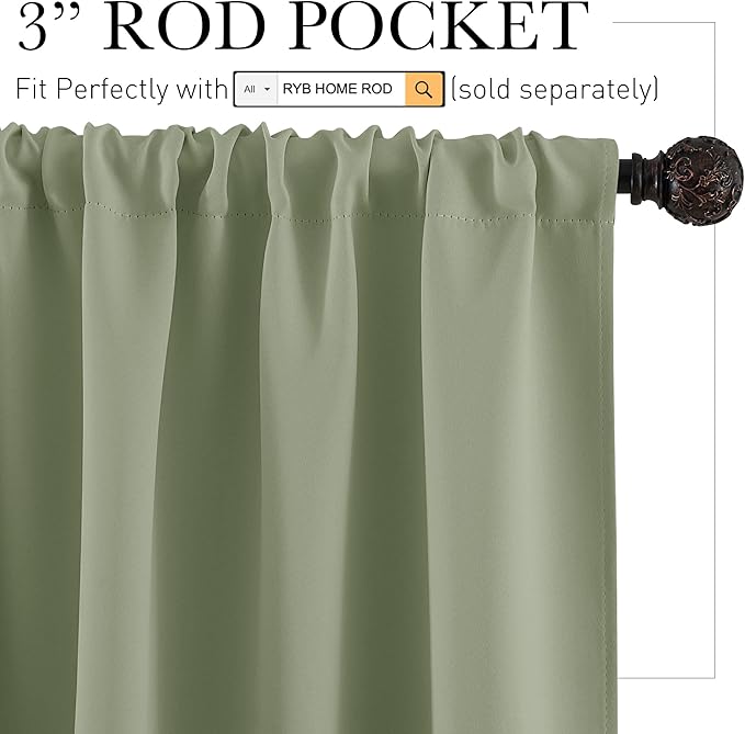 RYB HOME 84 inches Green Curtains for Living Room Lights & Drafts Blocking Window Curtains Room Darkening Drapes for Bedroom, W42 x L84 inch, 2 Panels, Sage Green