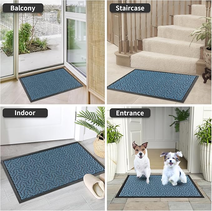 Yimobra Extra Large Door Mat Outside Entrance 60x32, Waterproof Heavy Duty Outdoor Mats for Front Door, Non Slip Rubber Entry Mat for Garage Patio, Easy Clean, Mix Blue