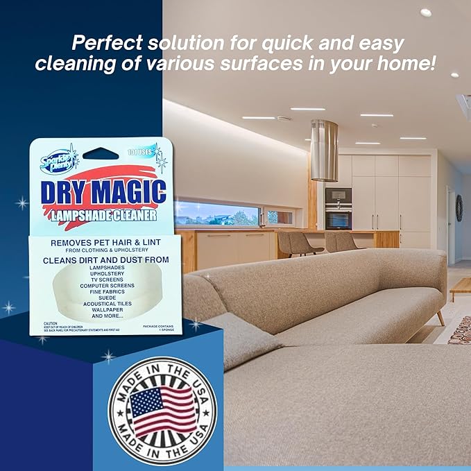 Sparkle Plenty Dry Magic Lampshade Cleaner - Pet Hair Removal Tool for Clothes & Upholstery - Lint Trap Cleaning Tool - Dust Cleaner for Lampshades, Electronic Screen, Fabrics, Tile, Wallpaper & More