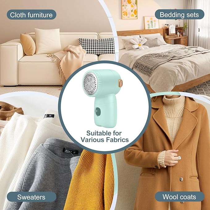 Rechargeable Fabric Shaver,Electric Lint Remover with Digital Display,3-Speeds Sweater Shaver for Clothes and Furniture (Green)