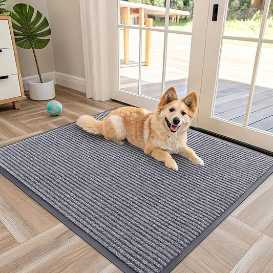 OLANLY Front Door Mat Indoor Outdoor Entrance, Waterproof Heavy Duty Doormat, Fade Resistant, Low Profile, Easy Clean Patio Porch Welcome Floor Mats for Entry, 40x32, Light Gray