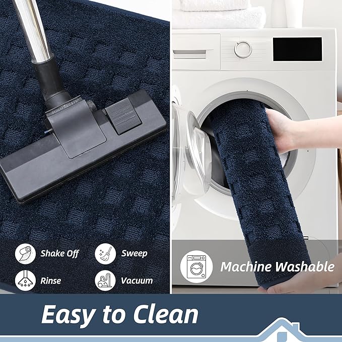 BEQHAUSE Waffle Door Mats Indoor 36"x60", Dog Mat for Muddy Paws Absorbent and Dirt Resist Floor Mats Non-Slip Washable Rugs for Entryway, Welcome Mat for Front Back Door, Muddy Wet Shoes, Navy Blue