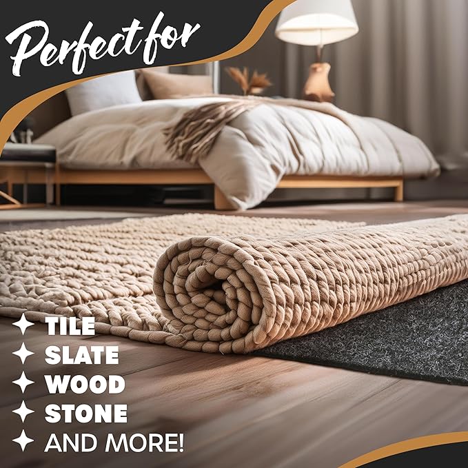 Nevlers Felt Rug Pad 9x12 | 1/4" Rug Runner Liner | Anti Skid Rug Gripper for Hardwood Floors Tile Slate & Stone | Felt TPO Under Rug Non Slip Pad | Sustainable Rug Pad Non Slip Grippers