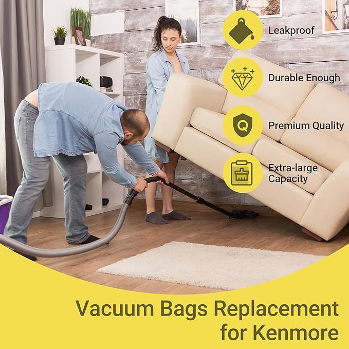 50558 Vacuum Cleaner Bags Replacement for Kenmore Canister Type C/Q 5055, 50555, 50557, 50558 and Pana·sonic Type C-5, C-18, 200 Series, 400 Series, 600 Series, 800 Seires Vacuum - 12 Pack