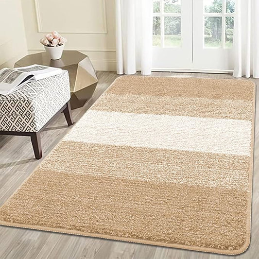 Kitinjoy Indoor Outdoor Door Mat, 59x36 Non-Slip Absorbent Dirt Trapper, Low-Profile Washable Inside Entrance Front Floor Mat, Sturdy Soft Entry Doormats for Entryway, Beige