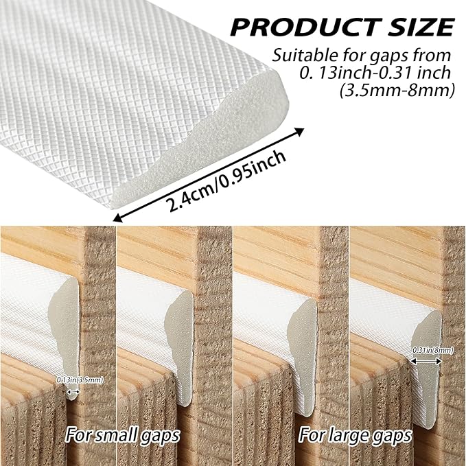QDiShi 118" Wedge-Shape Weather Stripping Door Seal Weatherproof Foam Seals Self Adhesive Insulation Anti-Collision Strip Soundproofing Frame Insulation Tape Fits 0.13-0.31" Gaps(White)