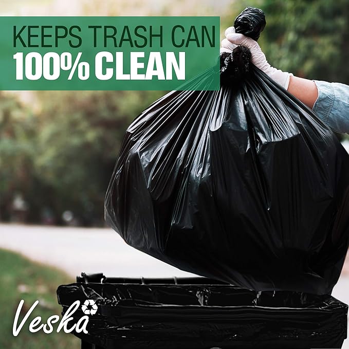 Veska 95-96 Gallon Trash Bags Heavy Duty, (ValuePack 25 Bags w/Ties) 100 Gallon Extra Large Trash Bags, 90 Gallon, 95 Gallon, 96 Gallon Heavy Duty Big Garbage Bags