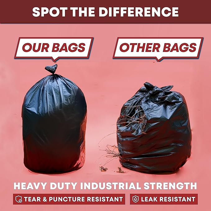 Contractor Garbage Bags 55 Gallon, Black Contractor Garbage Bag 3 Mil (32 Bags) Large 55-60 Gallon Trash Bags Heavy Duty Liners, Extra Large Trash Liners Construction, Industrial Bag