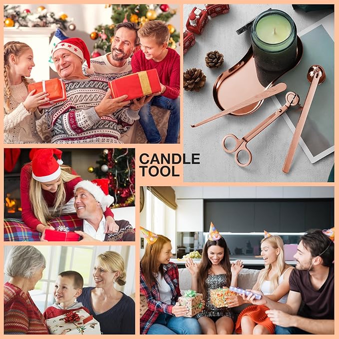 PATOISE 3 in 1 Candle Accessory Set Mini, Candle Wick Trimmer Cutter, Candle Snuffer, Candle Wick Dipper in Gift Package for Candle Aromatherapy Lovers(3PCS Rose Gold)
