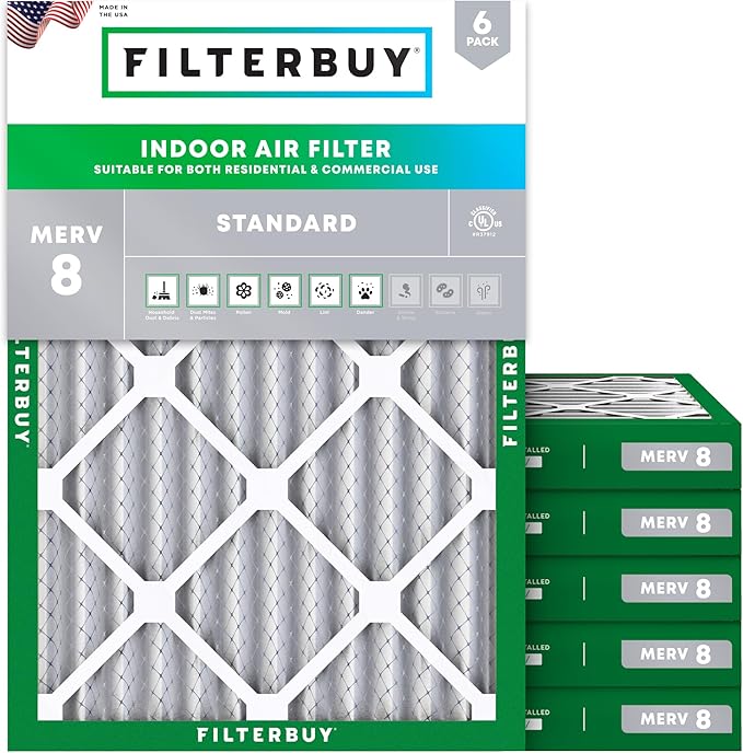 Filterbuy 24x30x2 Air Filter MERV 8 (MPR 700) Dust Defense Replacement (6-Pack), Electrostatic Pleated HVAC AC Furnace Filters, Made in USA (Actual Size: 23.50 x 29.50 x 1.75)