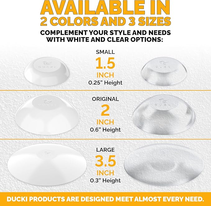 Ducki Door Stop Wall Protector | Self Adhesive Door Knob Wall Protectors from Door Knobs | Rubber Door Stoppers for Wall Damage & Noise | Durable, Shock Absorbent & Discreet | 4 Pack Clear Door Stops