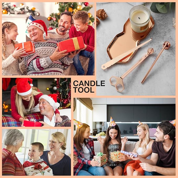 3-in-1 Candle Accessory Set, Wick Trimmer, Candle Snuffer, Wick Spoon, Stainless Steel Material Perfect for Candle Lovers(Rose Gold)