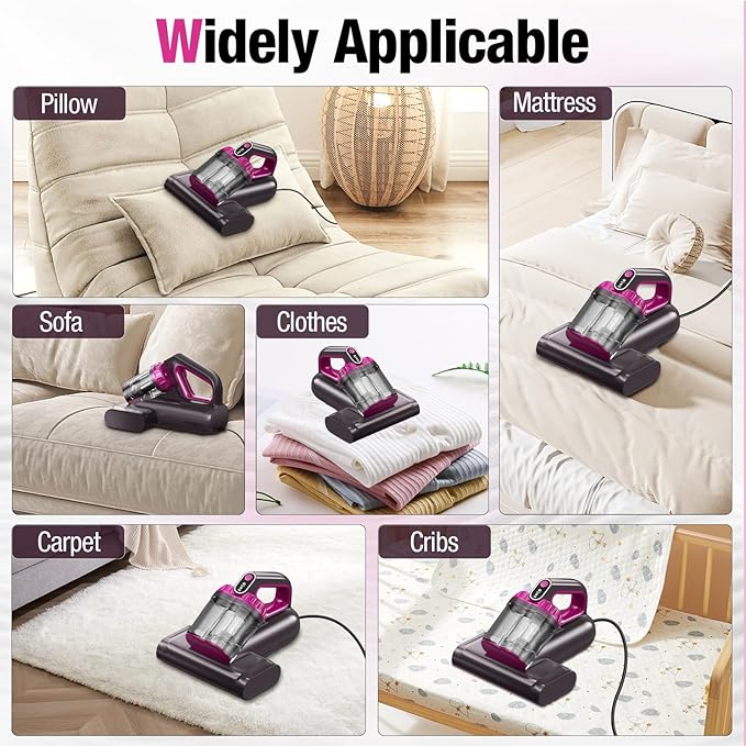 Mattress Vacuum Cleaner, 17Kpa 650W Bed Vacuum Cleaner, 273nm UV-C Light & Ultrasonic 145°F Heating, 80000 RPM/Min Brushroll Rotation, Wide Suction Port for Pillows Cribs Sofa, Black Corded