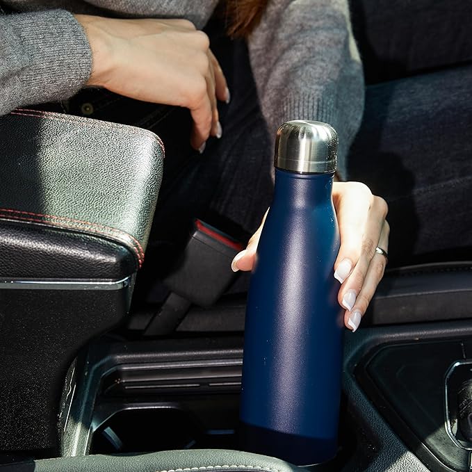 MEWAY 17oz Sport Water Bottle 4 Pack Vacuum Insulated Stainless Steel Leak-Proof Double Wall Cola Shape Water Bottle (Purple/Light Blue/Navy/Rose Gold, 4 Pack)