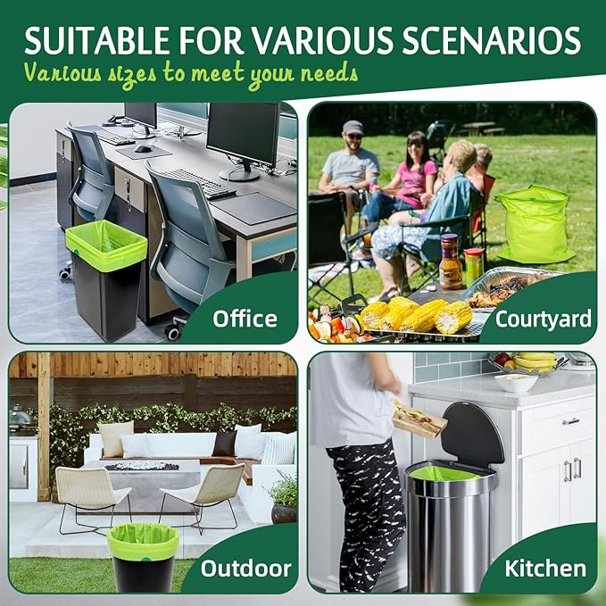 Compostable Kitchen Trash Bags 1,6-2 Gallon (100-Pack) - Heavy-Duty 1.1 Mil, 100% Biodegradable, ASTM D6400, BPI & OK Compost HOME Certified, Eco-Friendly, Leakproof & Odor Control