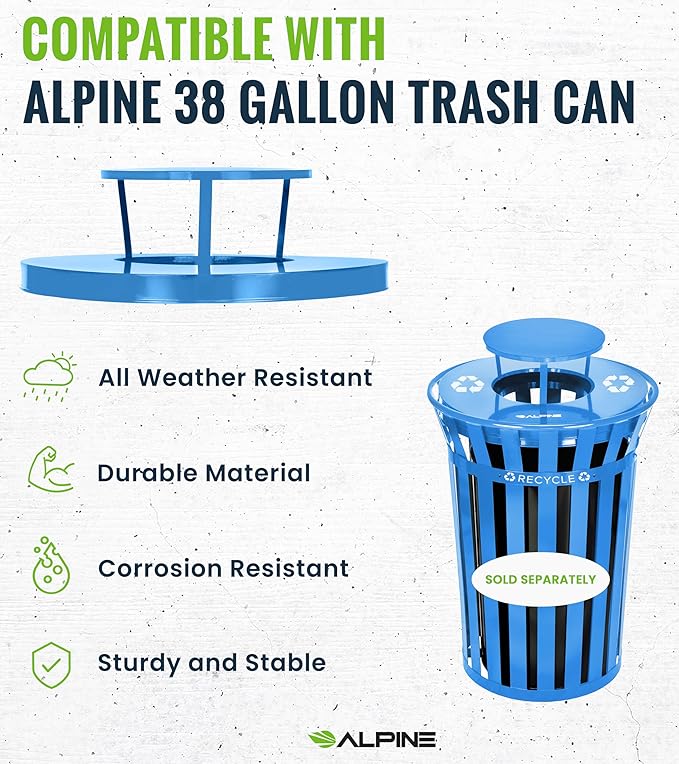 Alpine Outdoor Metal Waste Receptacle Rain Bonnet Lid - Heavy Duty Commercial Trash Can Receptacle Cover - Perfect Companion for 38-Gallon Garbage Can (Blue)