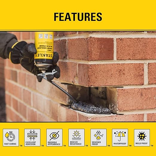 Stanley F903 Black Spray Foam Sealant (2x12oz) – Waterproof Expanding Polyurethane Foam for RV, Pond, Waterfall, Landscape & Automotive Applications – UV Resistant, Gap Filler Foam | 2 Pack