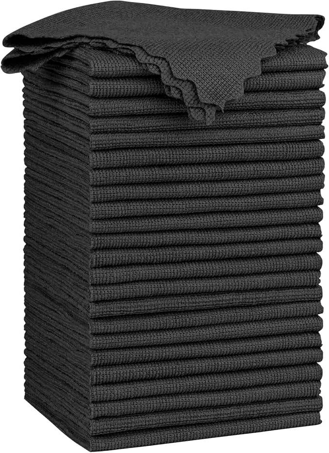 Orighty Cleaning Cloths 12x12 inch, Pack of 24, Highly Absorbent Microfiber Cleaning Supplies, Lint Free Cloths for Multiple-use, Powerful Cleaning Rags for House, Kitchen, Car Care (Black)