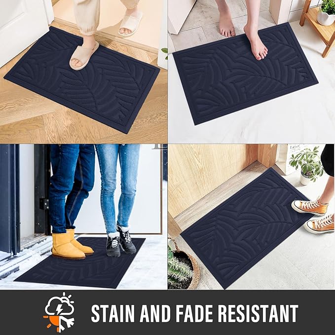 Front Door Mat, Absorbent Resist Dirt Welcome Door Mat Indoor Outdoor, Waterproof Doormat, Sturdy Non Slip Backing, Fade Resistant, Low Profile Entry Mat for Entryway, 36×24, Blue