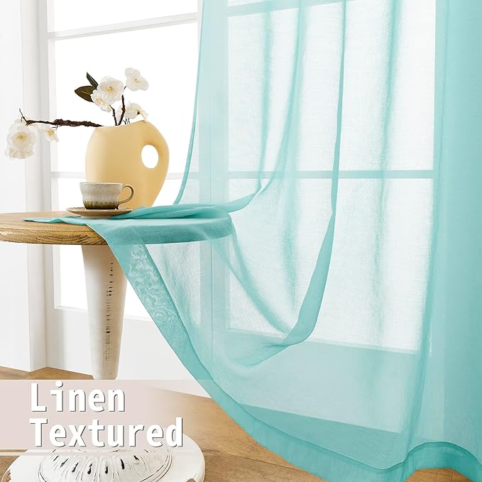 Tollpiz Sheer Curtains Closet Linen Textured Curtain Sheers Doorway Light Filtering Voile French Door Rod Pocket Curtains Patio Glass Door, 54 x 63 inches Long, Crystal Blue, Set of 1 Panel
