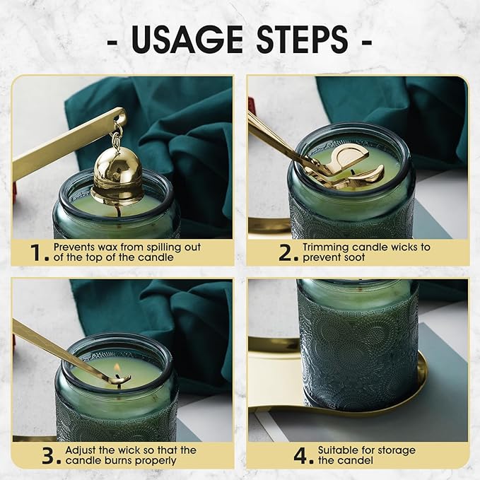 PATOISE 3 in 1 Candle Accessory Set, Candle Wick Trimmer Cutter Mini, Candle Snuffer, Candle Wick Dipper in Gift Package for Candle Aromatherapy Lovers(3PCS Gold)