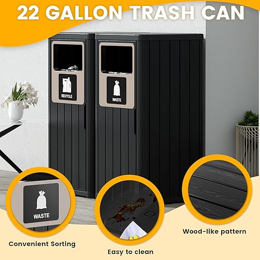 Outdoor Trash Can, Waterproof Resin Garbage Can Indoor and Outdoor Use, Durable & Weather-Resistant Commercial Garbage Can, Outside Trash Bin for Patio, Kitchen