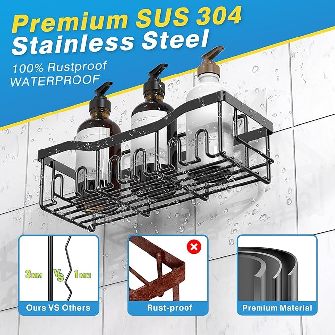 EUDELE Adhesive Shower Caddy, 5 Pack Rustproof Stainless Steel Bath Organizers With Large Capacity, No Drilling Shelves for Bathroom Storage & Home Decor-XL Size