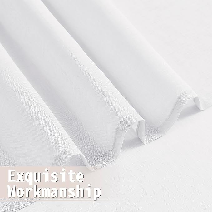 Tollpiz Small Sheer Door Curtain Closet Linen Textured Curtain Sheers Doorway Light Filtering Voile French Door Rod Pocket Curtains Patio Glass Door, 25 x 40 inches Long, White, Set of 1 Panel