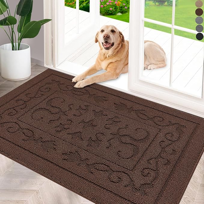 FONEYI Indoor Door Mat 20" x 32", Dirt Trapper Door Mats Non-Slip Entryway Rugs Washable, Absorbent Resist Dirt Welcome Mat, Low Profile Inside Floor Mats for Front Back Door and Entryway, Coffee