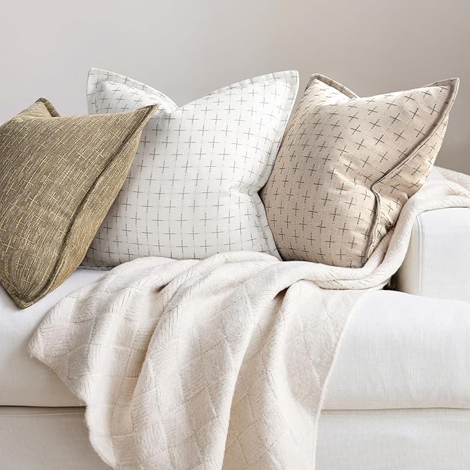 ZWJD Pillow Covers 20x20 Set of 2 Soft Polyester Textured Pillow Covers with Stylish Flange Edge Cozy Farmhouse Throw Pillows for Couch Bed Sofa Living Room