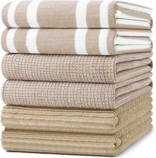 Homaxy Premium Kitchen Towels(18”x 28”, 6 Pack), Large Cotton 380 GSM Kitchen Hand Towels, Soft and Absorbent Terry Dish Towels, Multipurpose Tea Towel Set with Hanging Loop, Khaki