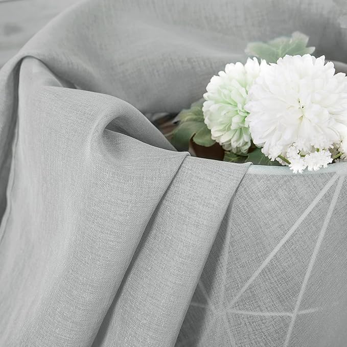 Tollpiz Short Sheer Curtains Linen Textured Living Room Curtain Sheers Light Filtering Rod Pocket Voile Curtains for Bedroom, 42 x 45 inches Long, Silver Grey, Set of 2 Panels