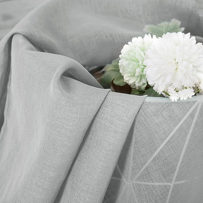 Tollpiz Short Sheer Curtain Linen Textured Bedroom Curtains Sheer Light Filtering Rod Pocket Voile Curtain for Living Room, 54 x 54 inches Long, Silver Grey, Set of 2 Panels